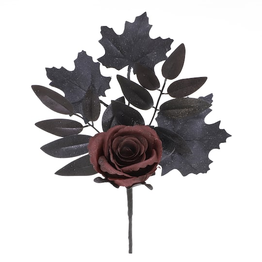 12" Red & Black Rose & Foliage Pick by Ashland®